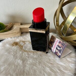 New Womens Red Lipstick Black Handbag Evening Purse Prop Costume Bridal Prom 8"